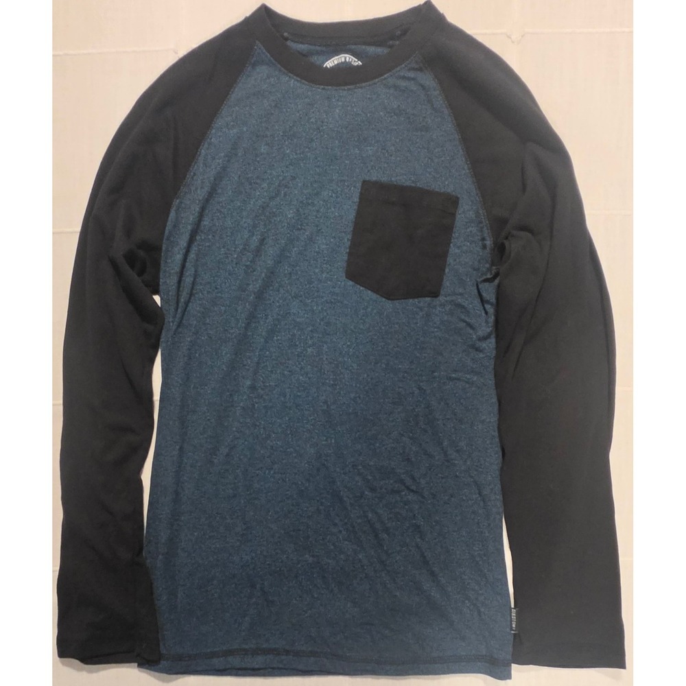 Dikotomy Mens Raglan Long Sleeve Pocket T-Shirt Blue Black Small Standard Fit